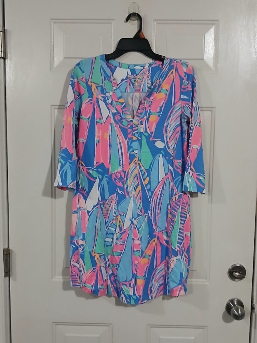 Lilly Pulitzer Ali Dress Out To Sea Print Bay Blue Stretch Cotton Dress Small
